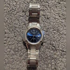 Men's Casio Quartz MTP-3036 Blue Dial Watch Water Resist 100M Stainless Steel